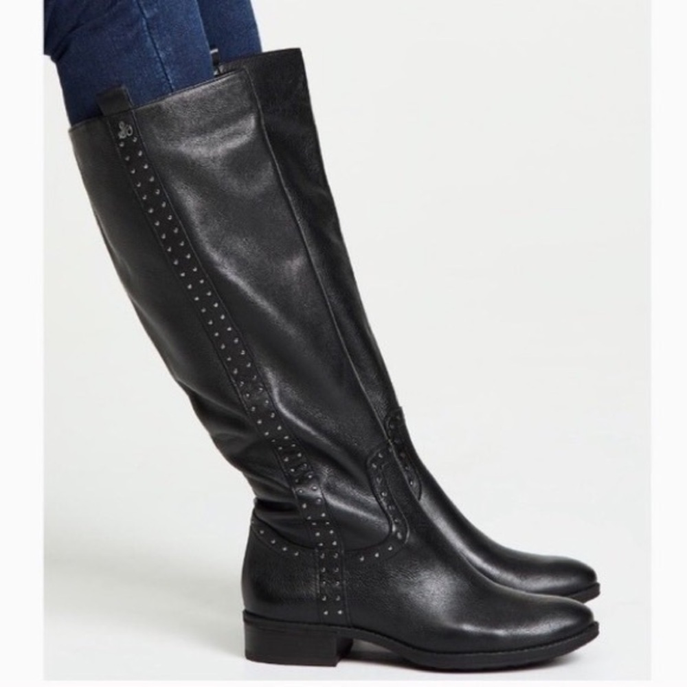 Sam Edelman Black Studded Leather Knee-High Boots